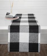 Buffalo Check Linen Table Runner - Black and White
