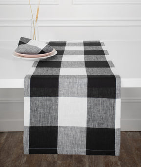 Buffalo Check Linen Table Runner - Black and White