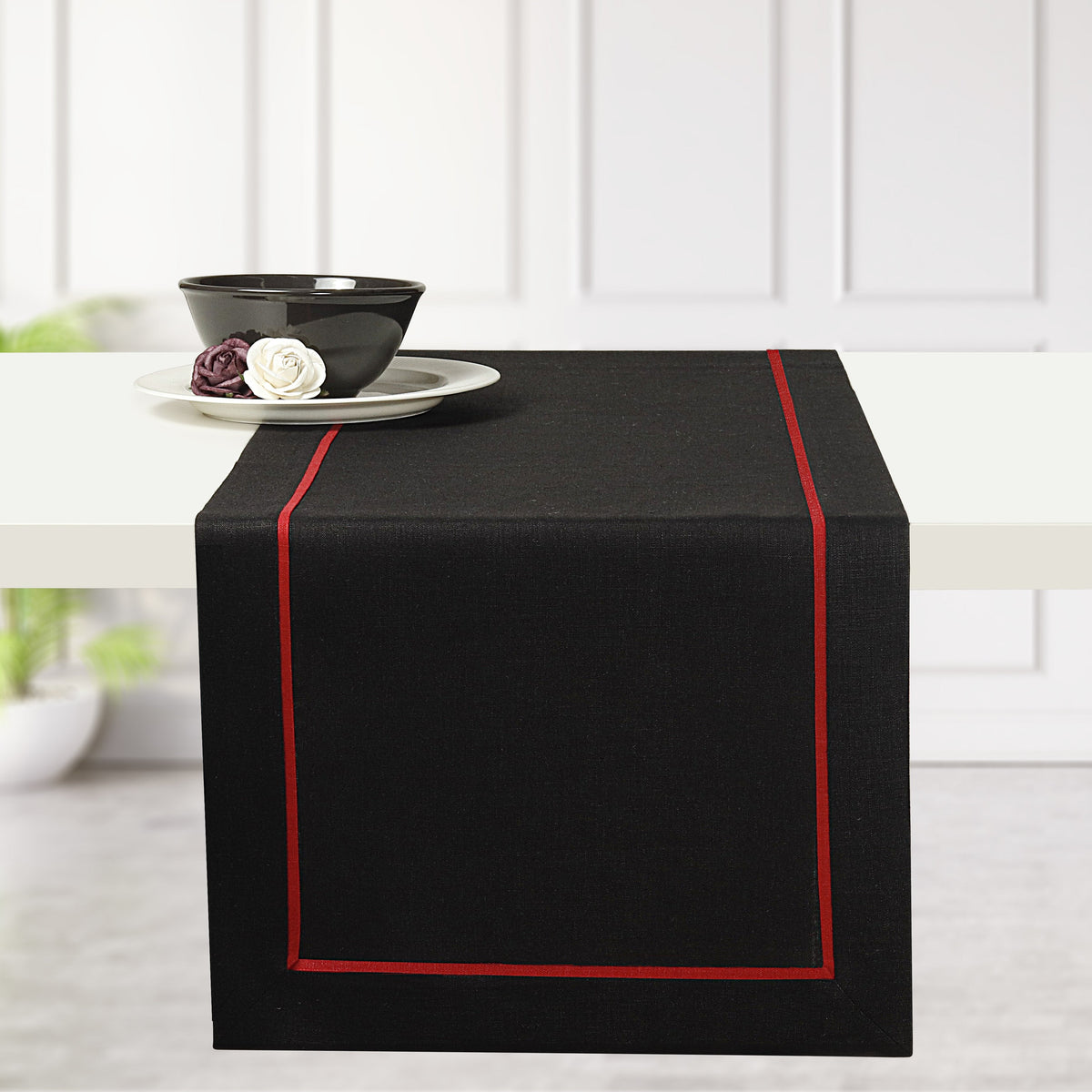 Black & Red Linen Table Runner - Reversible