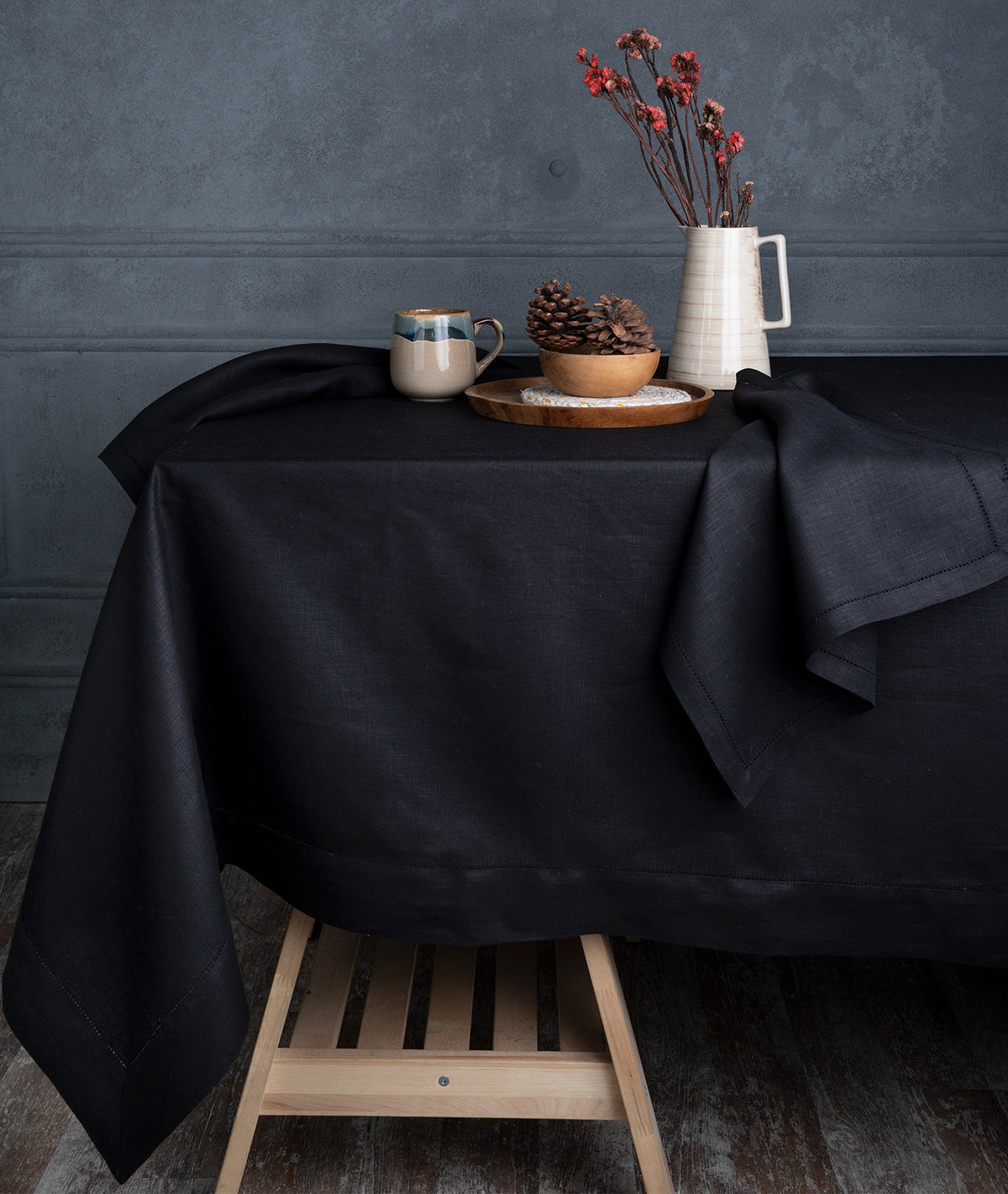 Black Linen Tablecloth - Hemstitch