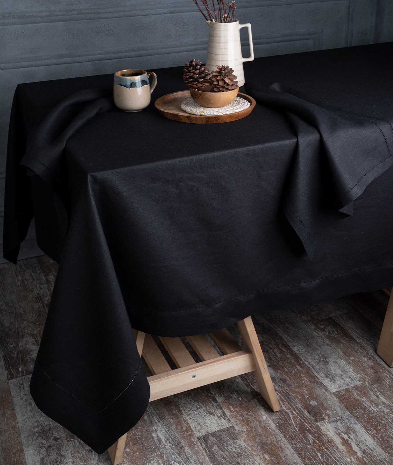 Black Linen Tablecloth, Hemstitch