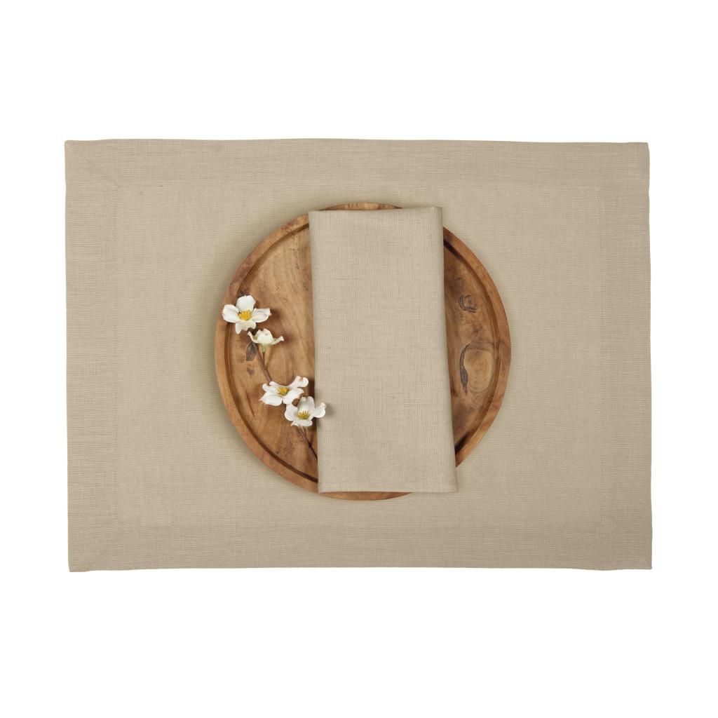 Champagne Beige Linen Placemats 14 x 19 Inch Set of 4 - Hemmed