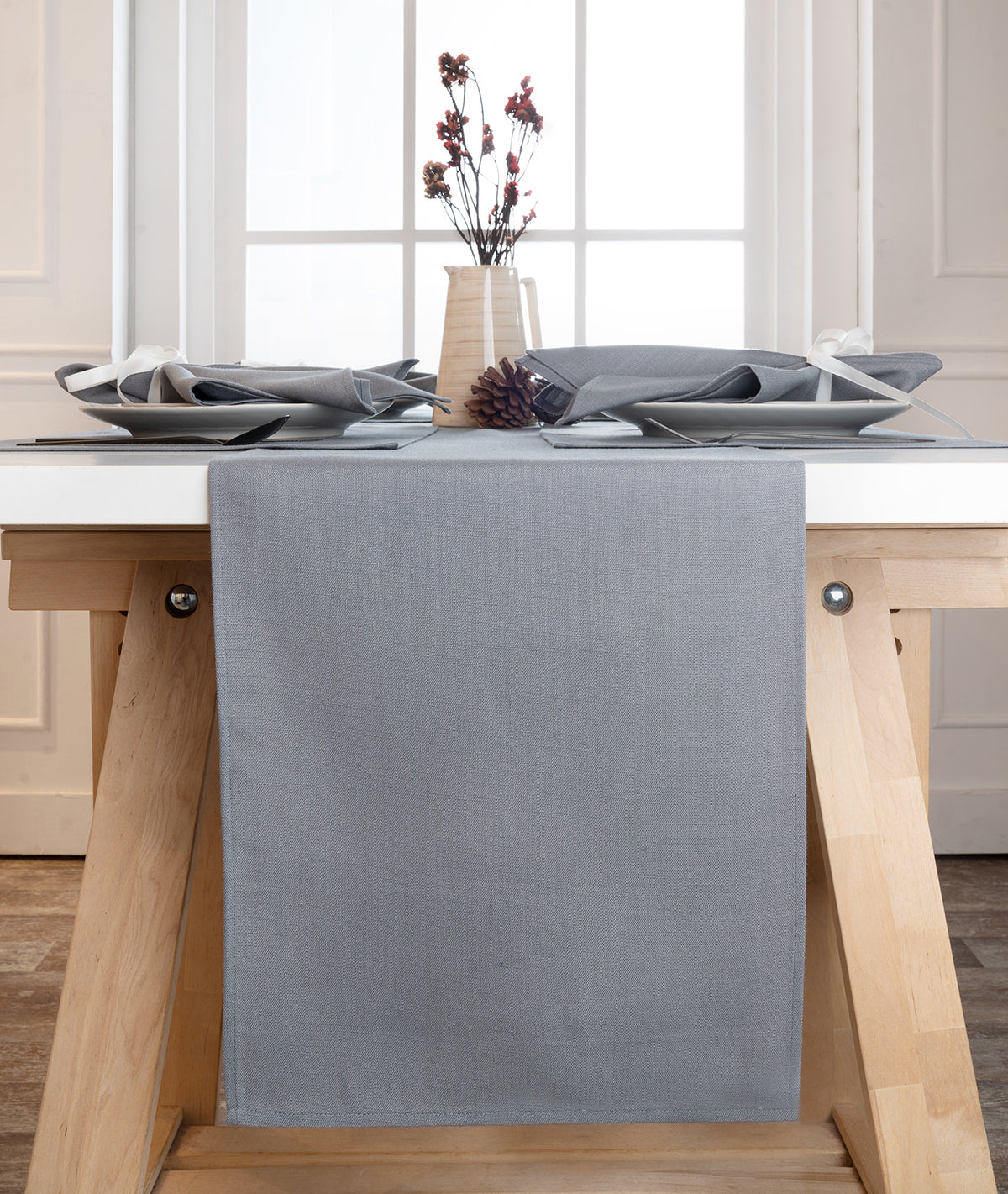 Charcoal Grey Linen Textured Table Runner - Plain