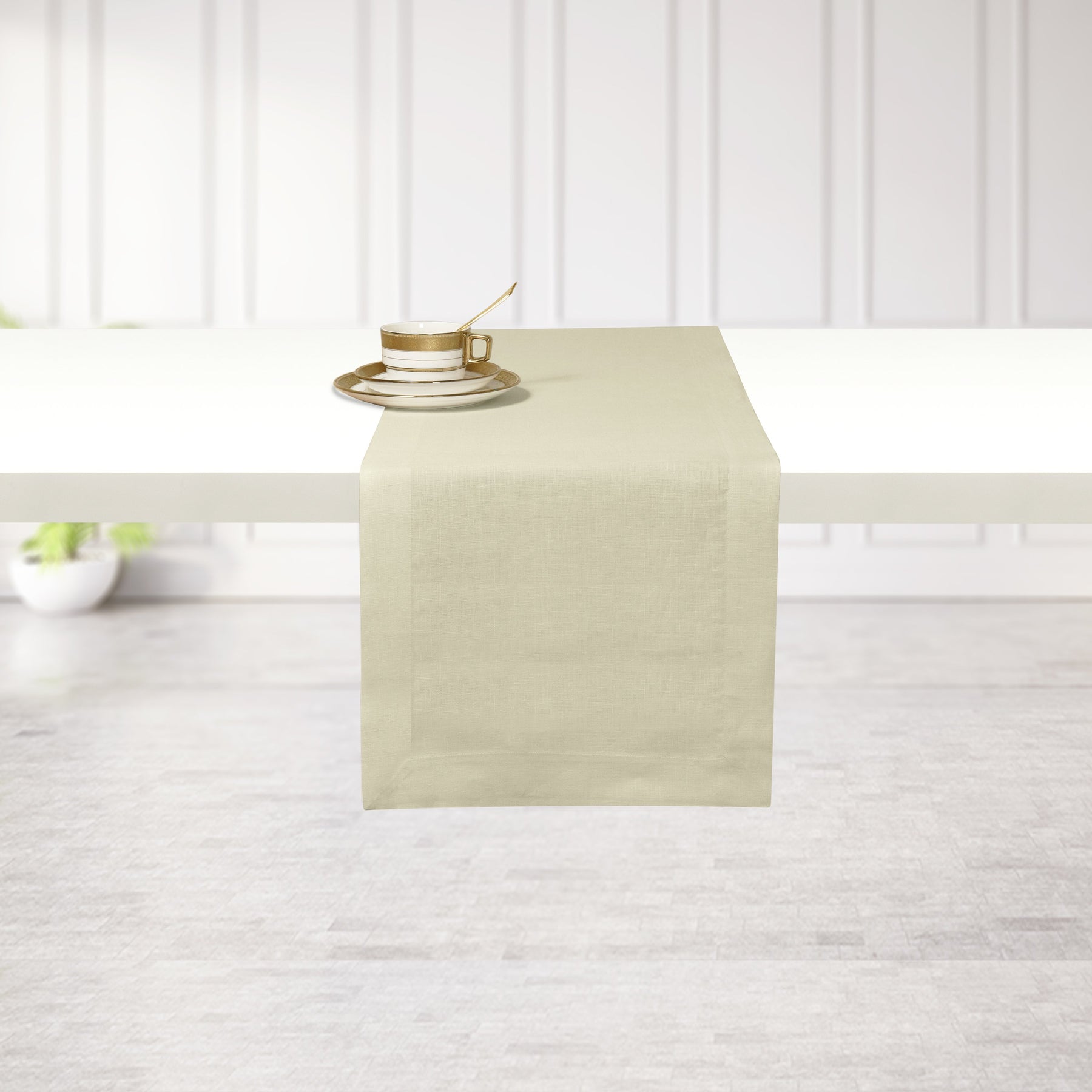 Cream Linen Table Runner - Hemmed