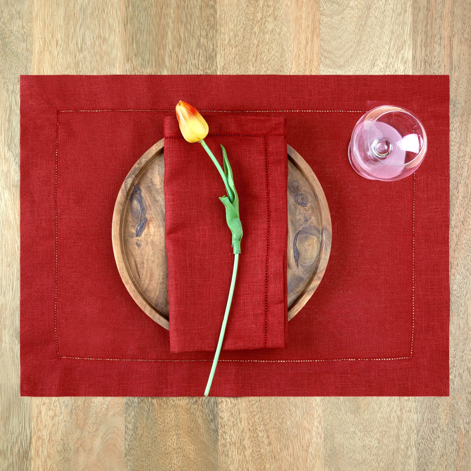 Divine Red Linen Placemats - Hemstitch