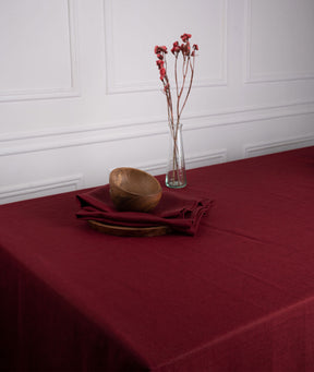 Dark Red Linen Tablecloth - Hemmed
