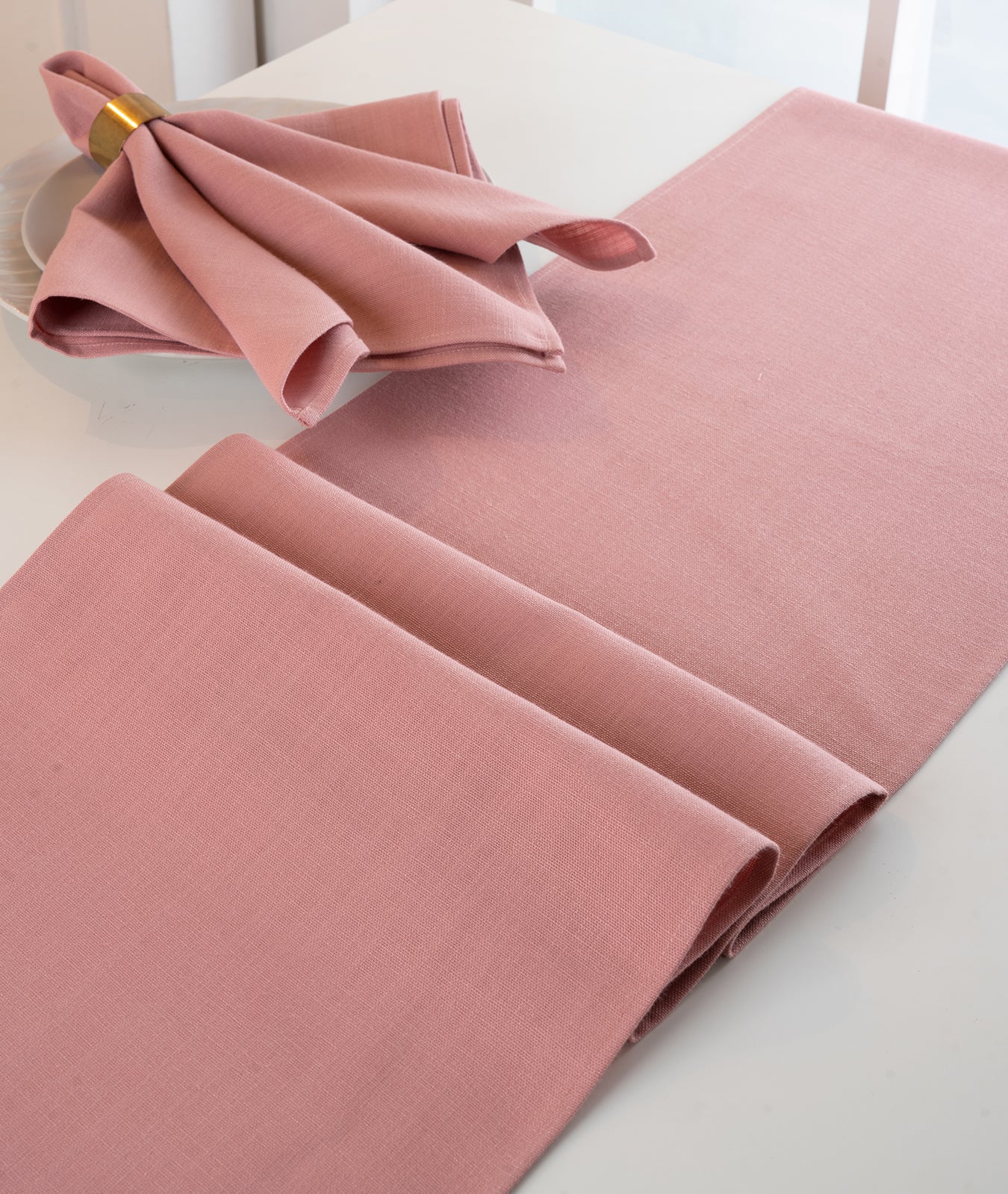 Dusty Pink Linen Textured Table Runner - Plain