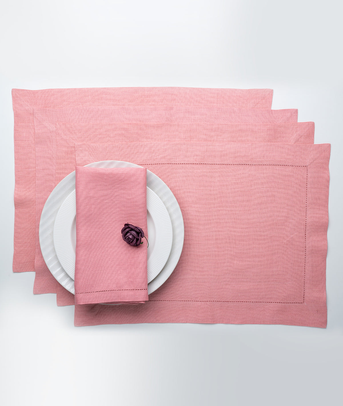 Dusty Pink Linen Placemats 14 x 19 Inch Set of 4 - Hemstitch