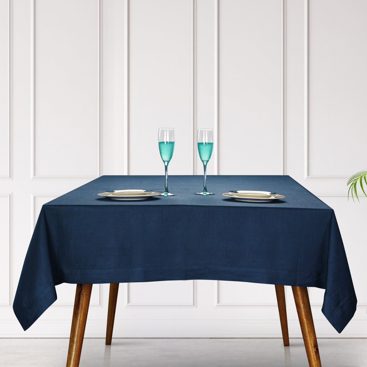 Navy Blue Linen Tablecloth - Hemmed
