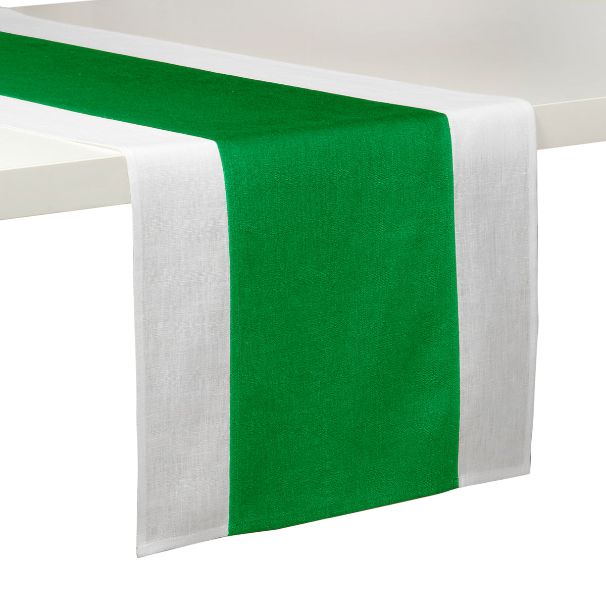 White & Green Linen Table Runner - Splicing