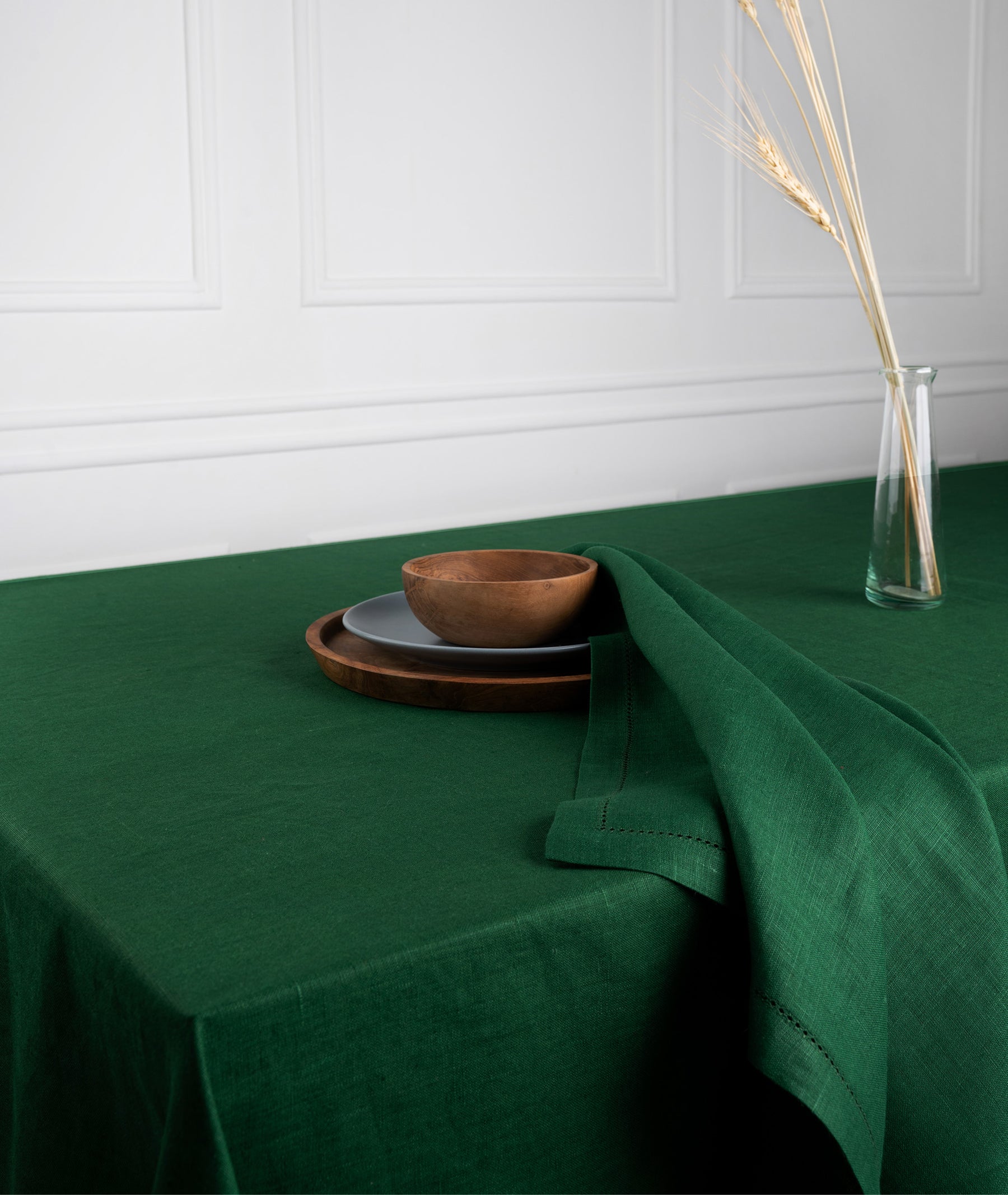 Eden Green Linen Tablecloth - Hemstitch