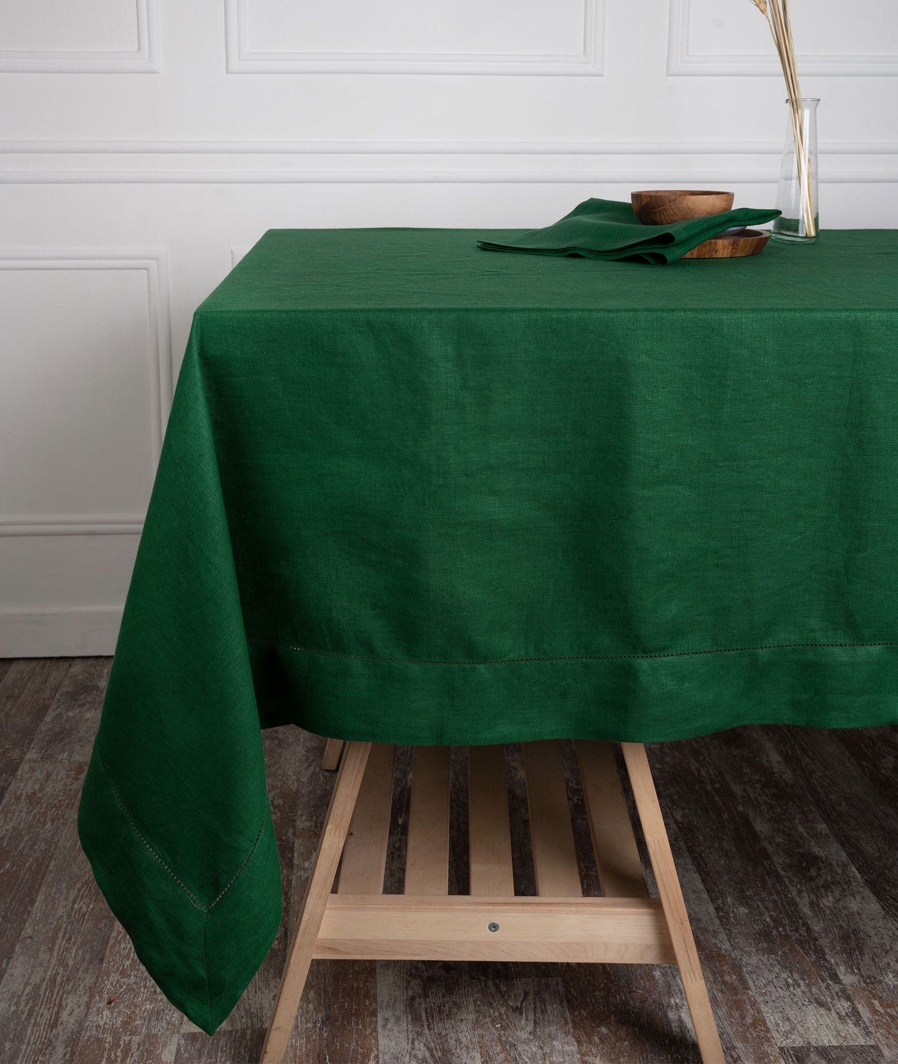 Eden Green Linen Tablecloth - Hemstitch