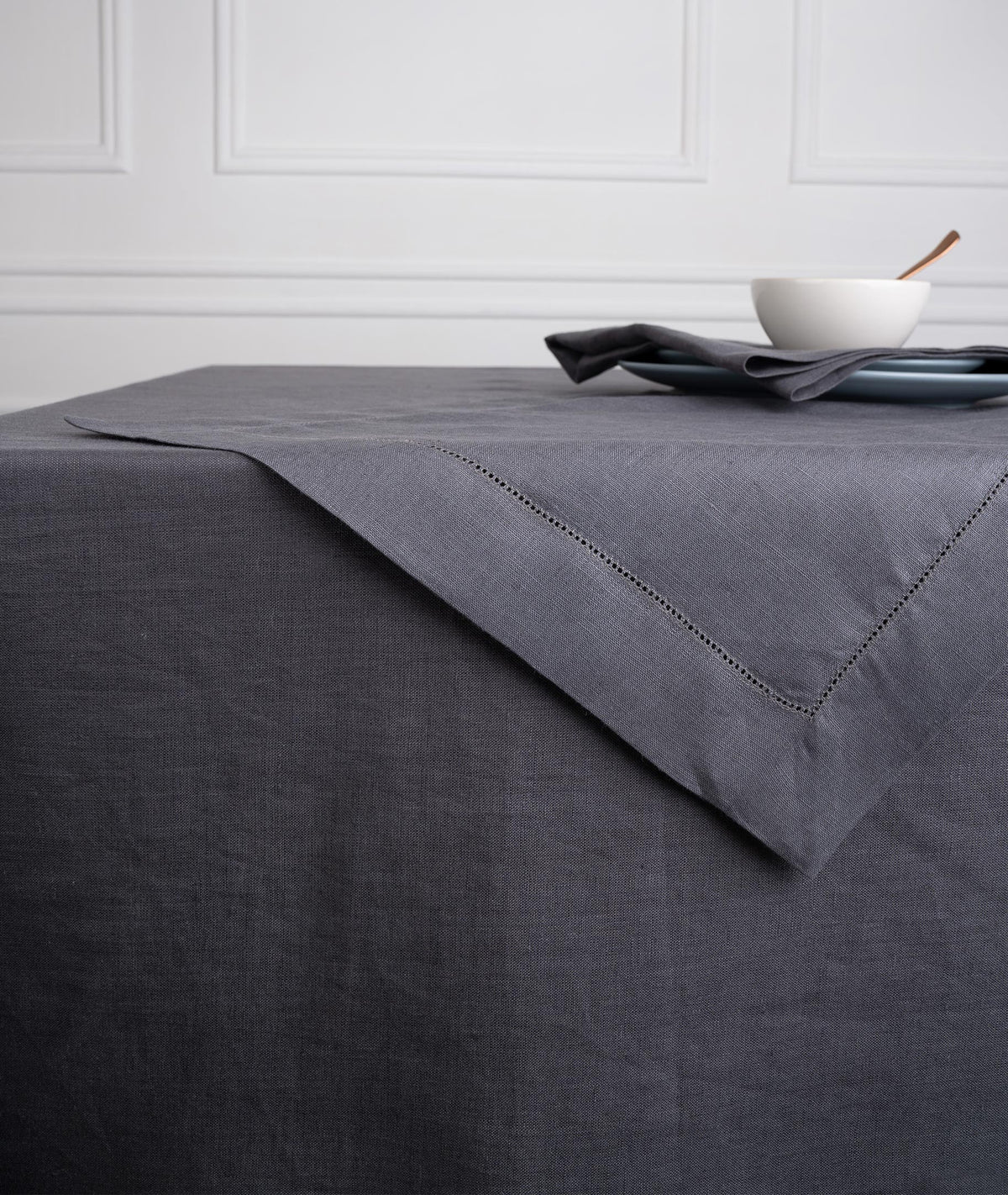 Charcoal  Grey Linen Tablecloth - Hemmed