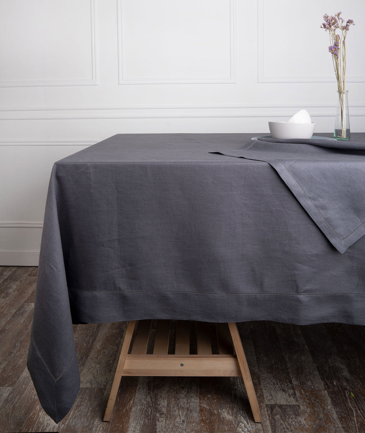 Charcoal Grey Linen Tablecloth - Hemstitch