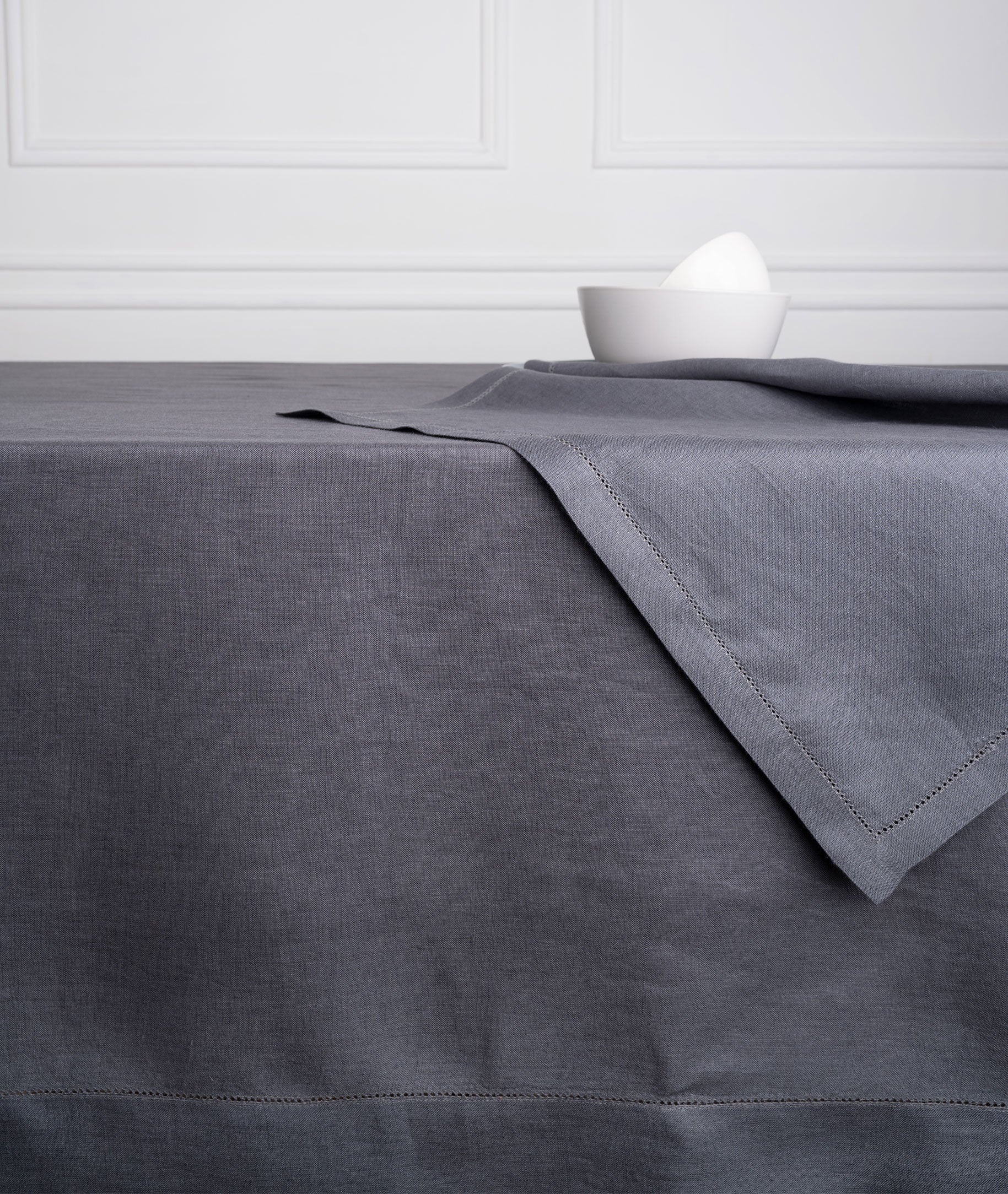 Charcoal Grey Linen Tablecloth, Hemstitch