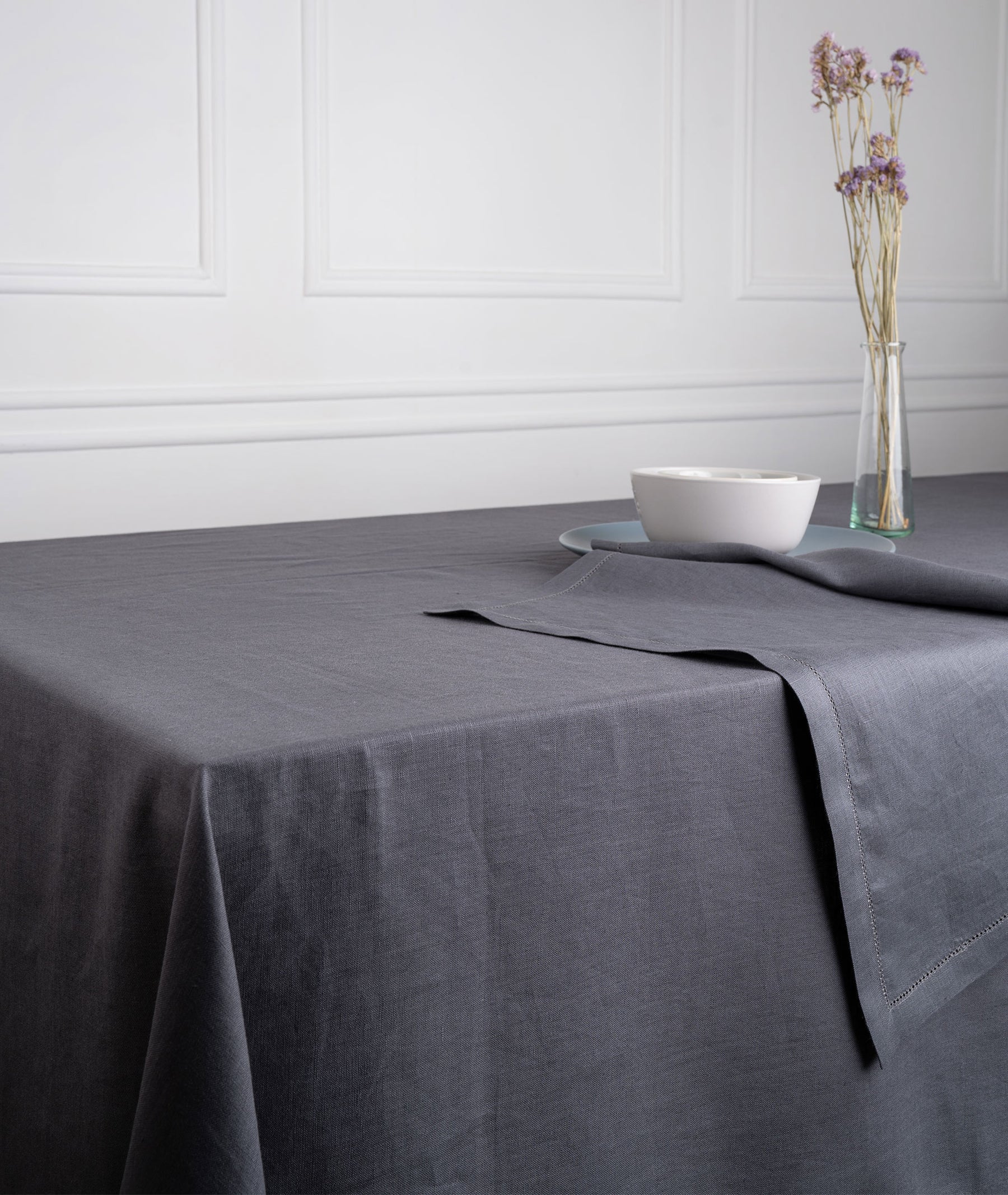 Charcoal Grey Linen Tablecloth - Hemstitch
