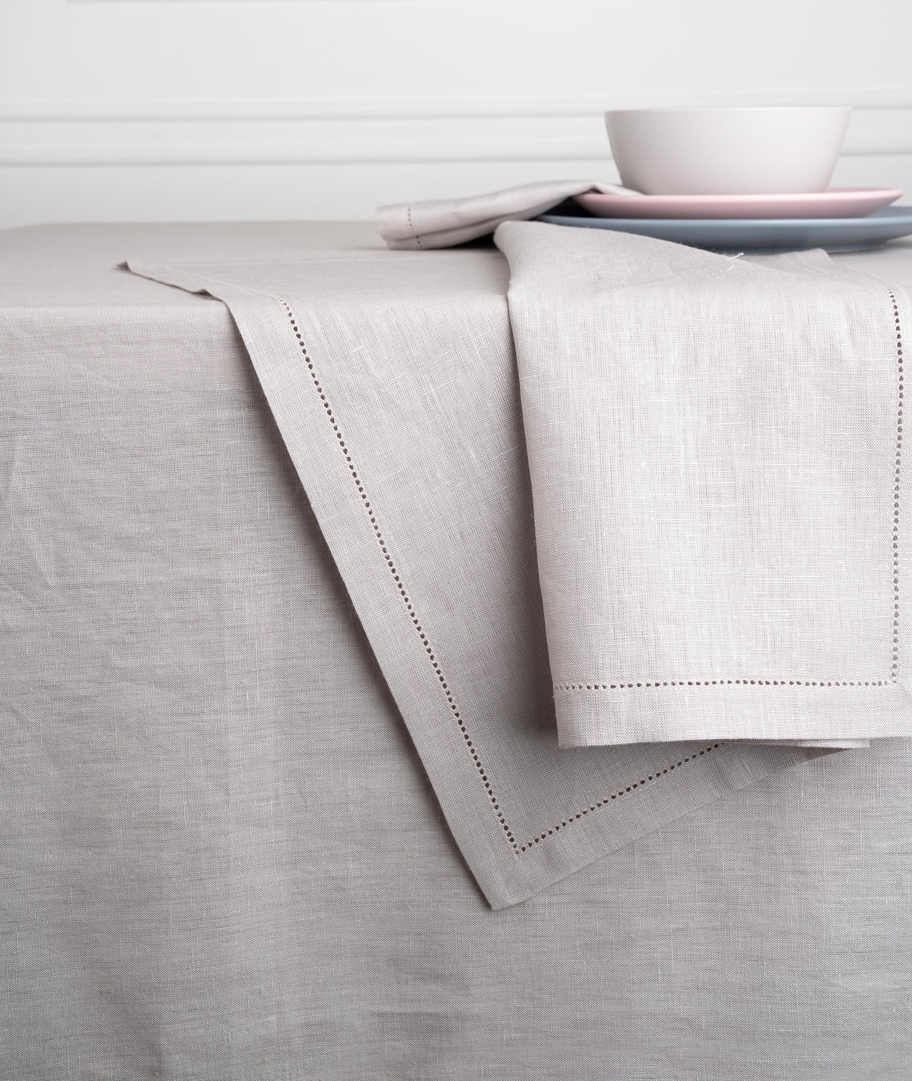 Silver Grey Linen Tablecloth, Hemstitch