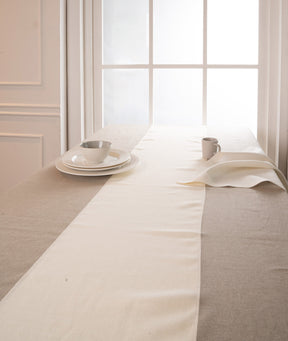 Natural and Ivory Linen Tablecloth - Splicing