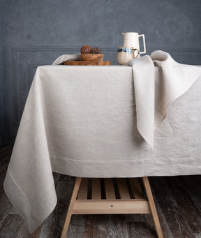 Vintage Natural Linen Tablecloth - Hemmed