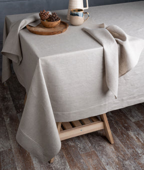 Vintage Natural Linen Tablecloth - Hemmed