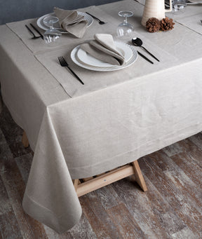Vintage Natural Linen Tablecloth - Hemmed