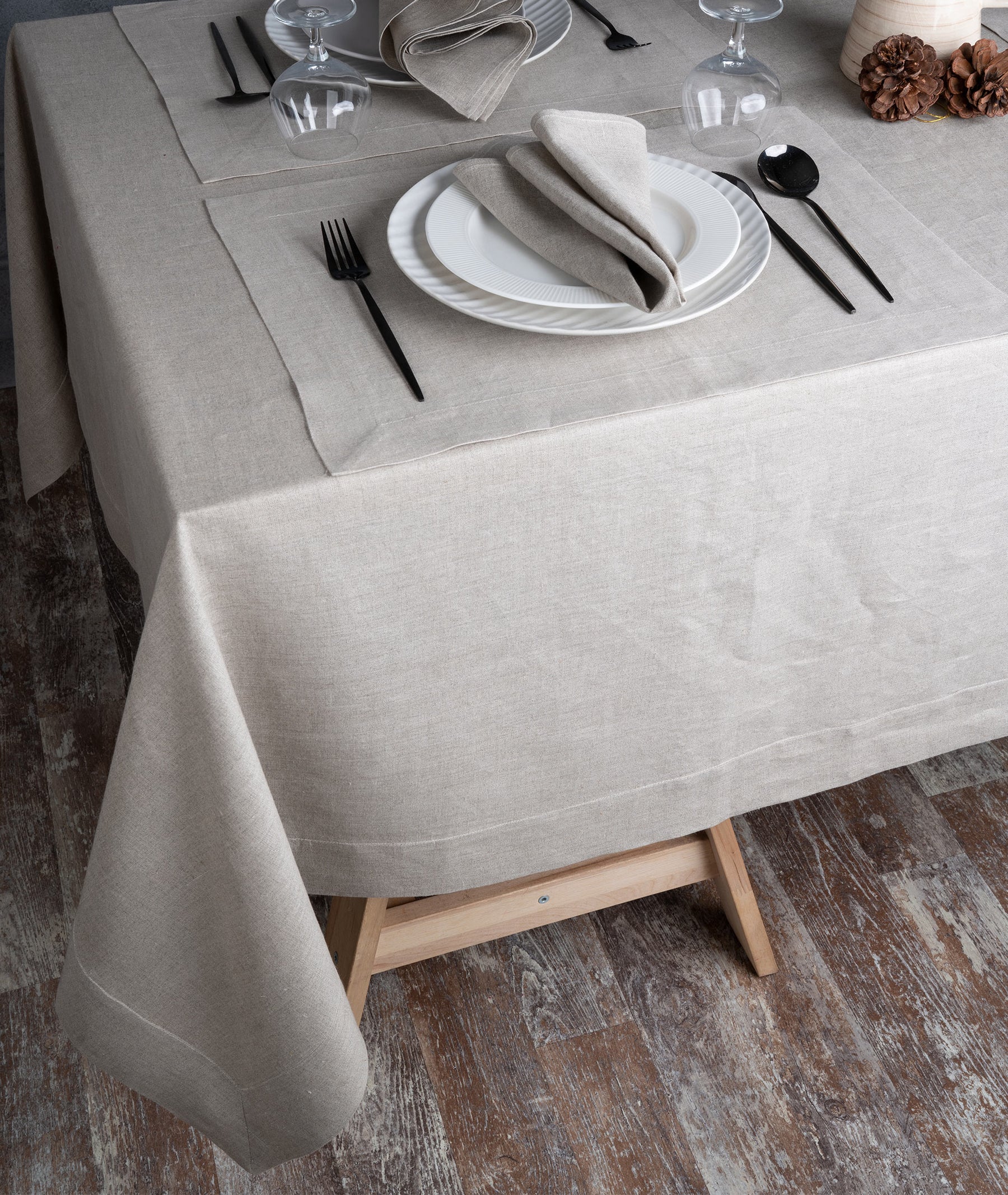 Vintage Natural Linen Tablecloth - Hemmed