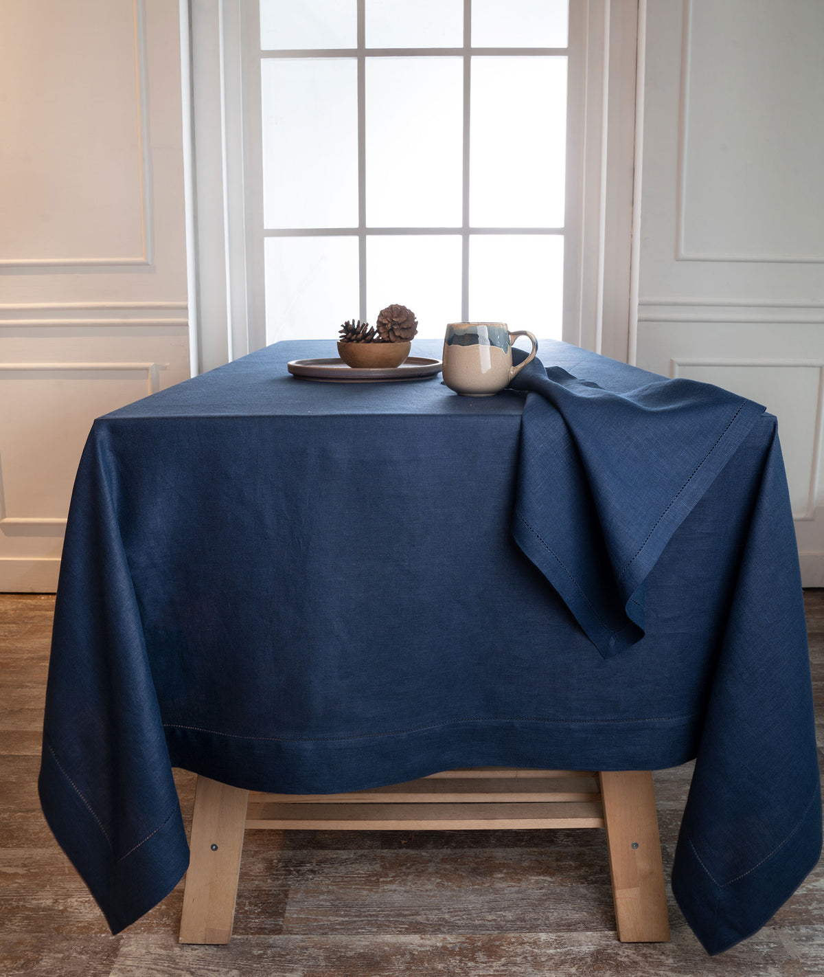 Navy Blue Linen Tablecloth - Hemstitch