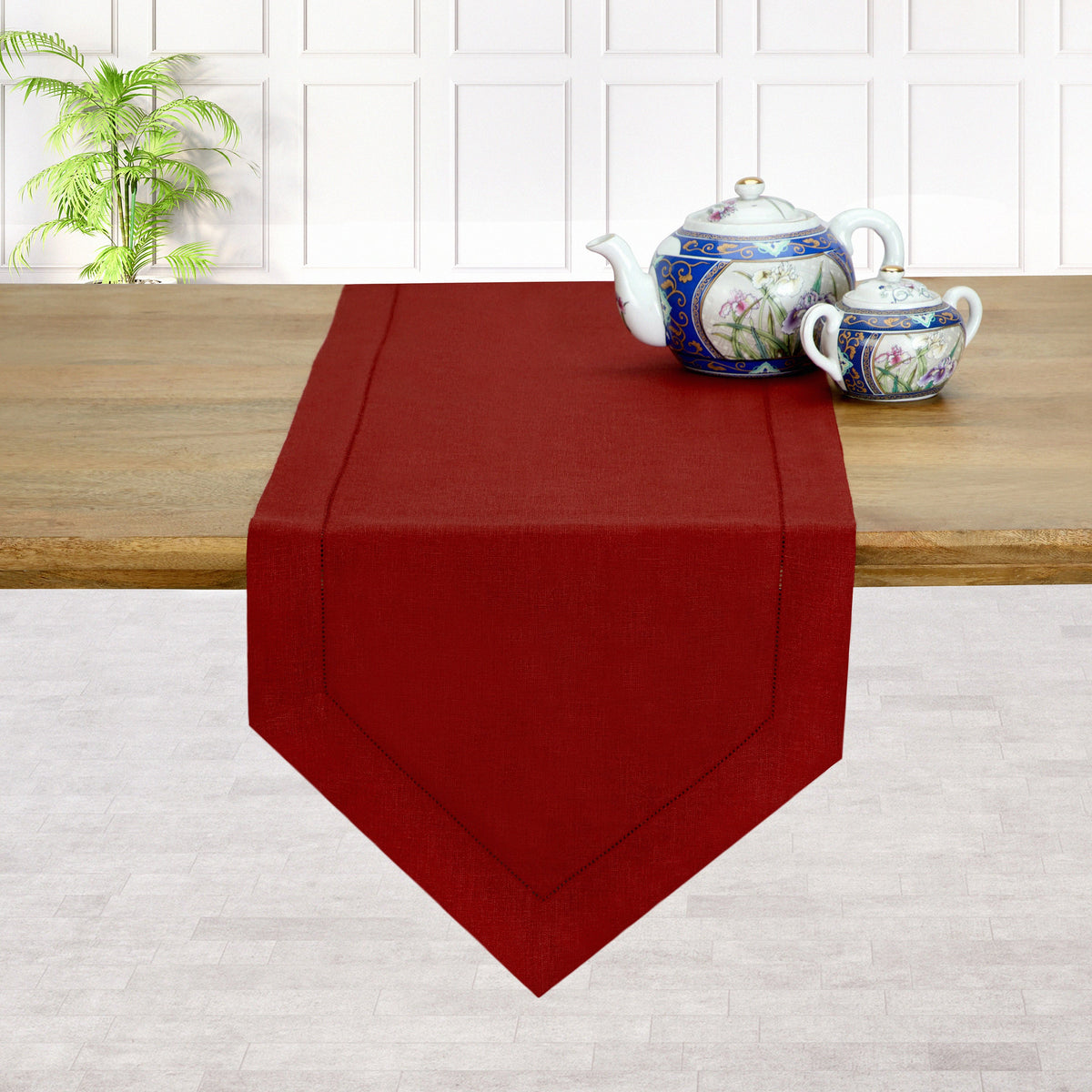 Red Linen Table Runner - Diamond