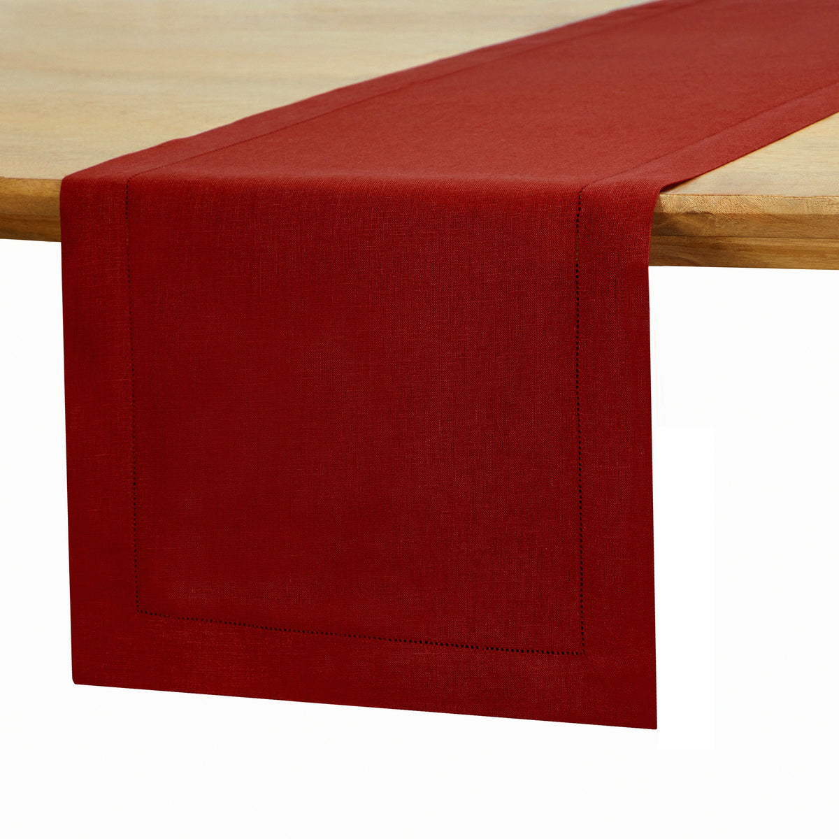 Red Linen Table Runner - Hemstitch