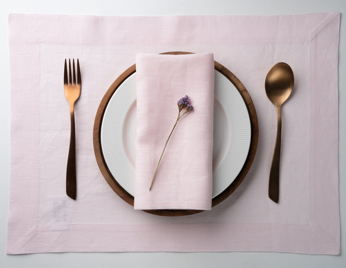 Pastel Pink Linen Placemats 14 x 19 Inch Set of 4 - Hemmed