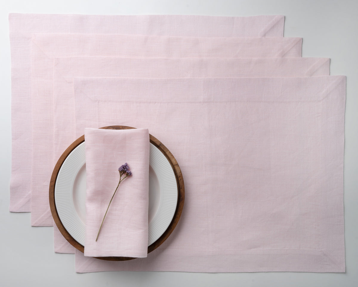 Pastel Pink Linen Placemats 14 x 19 Inch Set of 4 - Hemmed