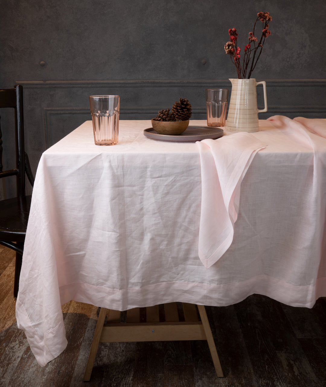 Pastel Pink Linen Tablecloth - Hemmed