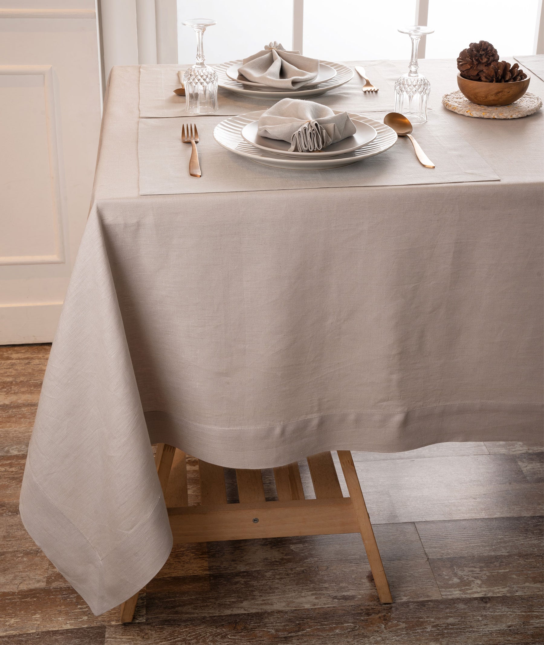 Silver Grey Linen Tablecloth - Hemmed