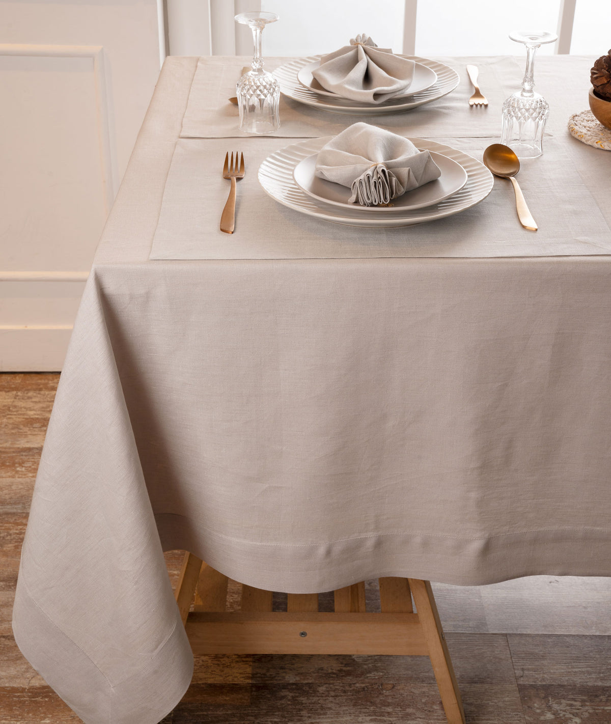 Silver Grey Linen Tablecloth - Hemmed