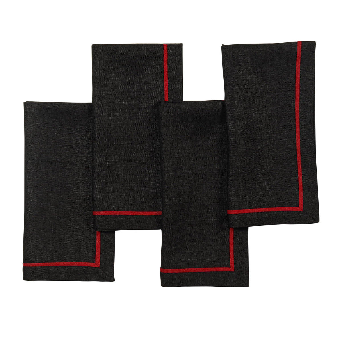 Black & Red Linen Dinner Napkins 20 x 20 Inch Set of 4 - Reversible