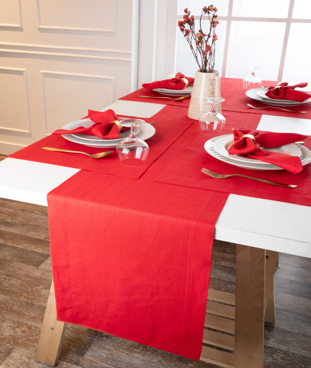 Light Red Linen Table Runner - Hemmed