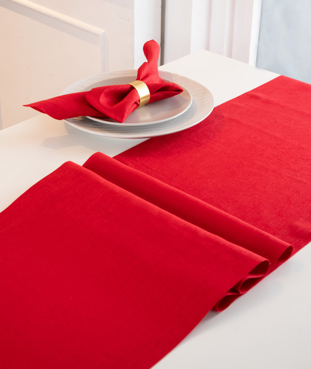 Light Red Linen Table Runner - Hemmed