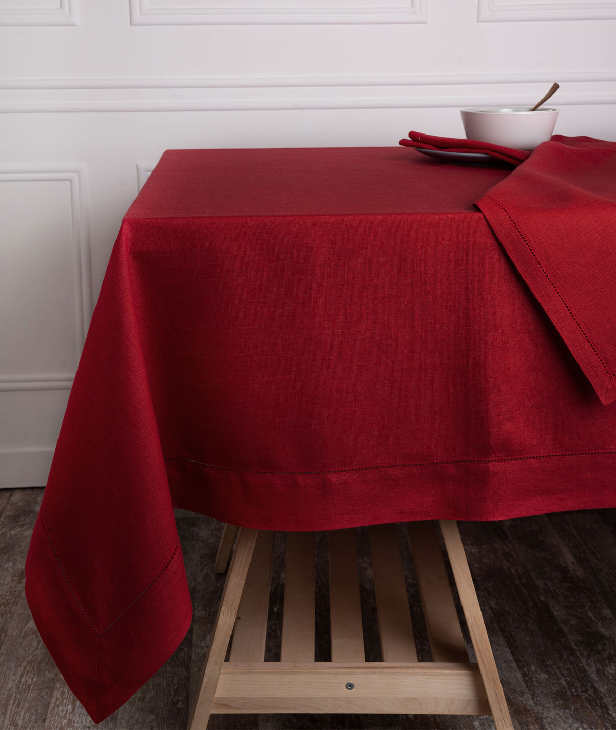 Red Linen Tablecloth - Hemstitch