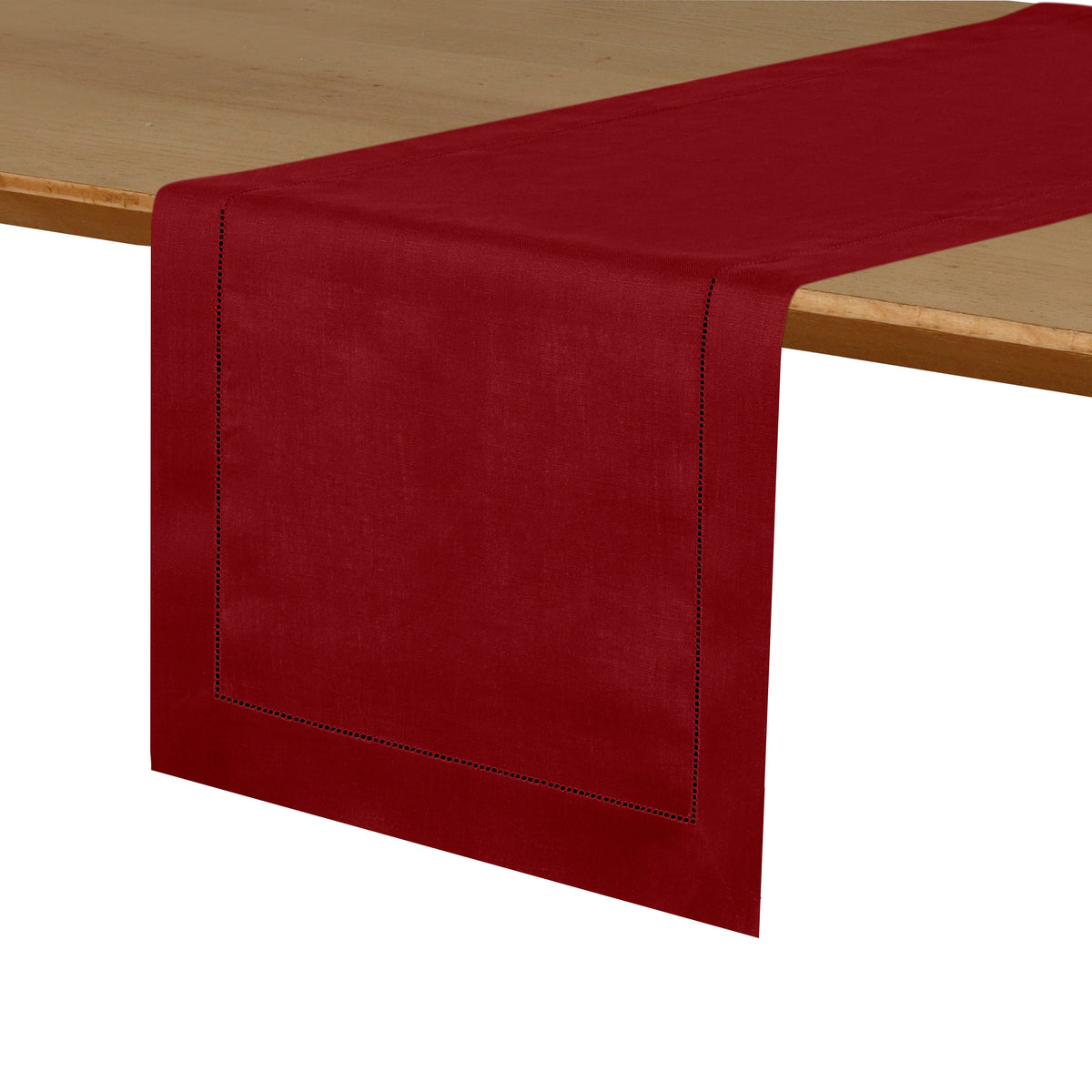 Dark Red Linen Table Runner - Hemstitch