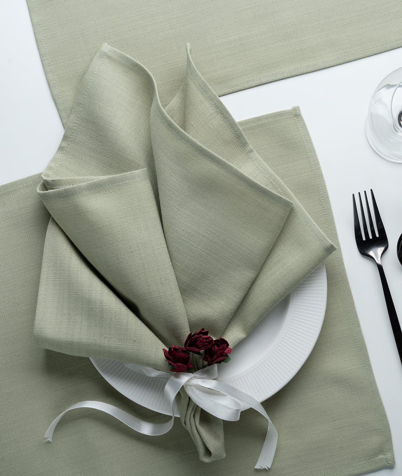 Sage Green Linen Textured Dinner Napkins 20 x 20 Inch Set of 4 - Plain