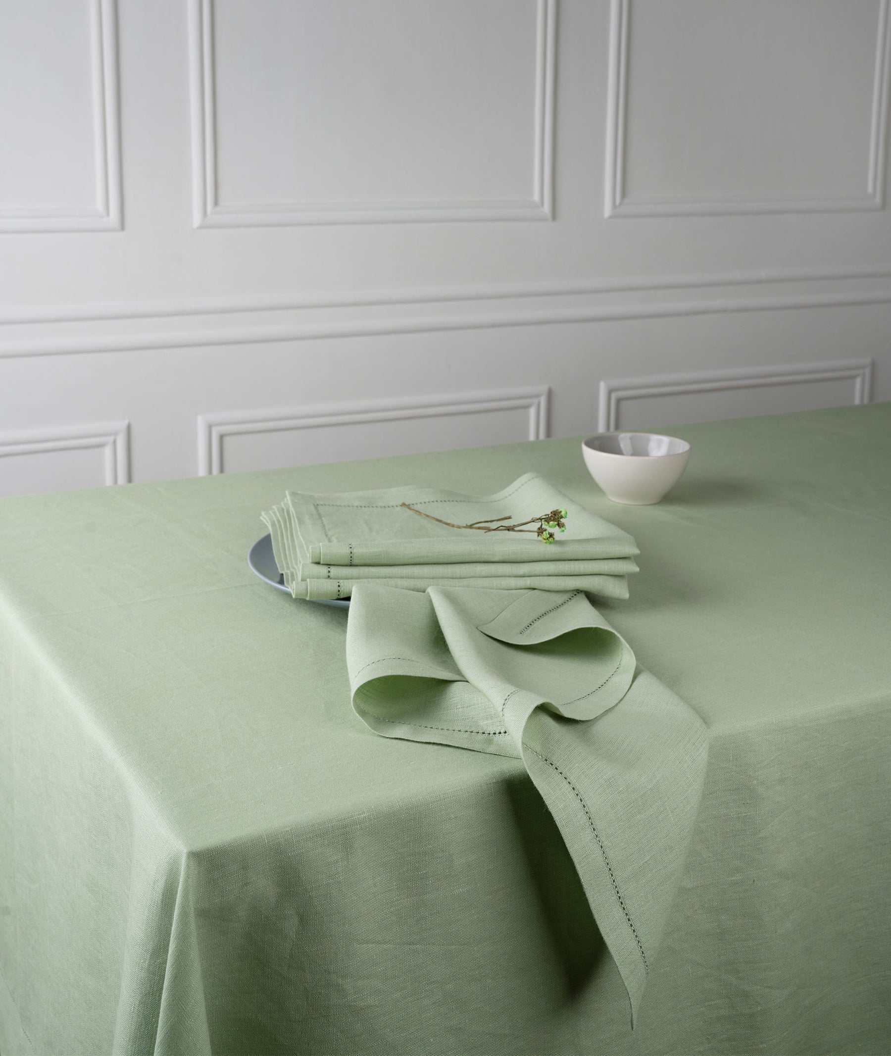 Sage Green Linen Tablecloth - Hemstitch
