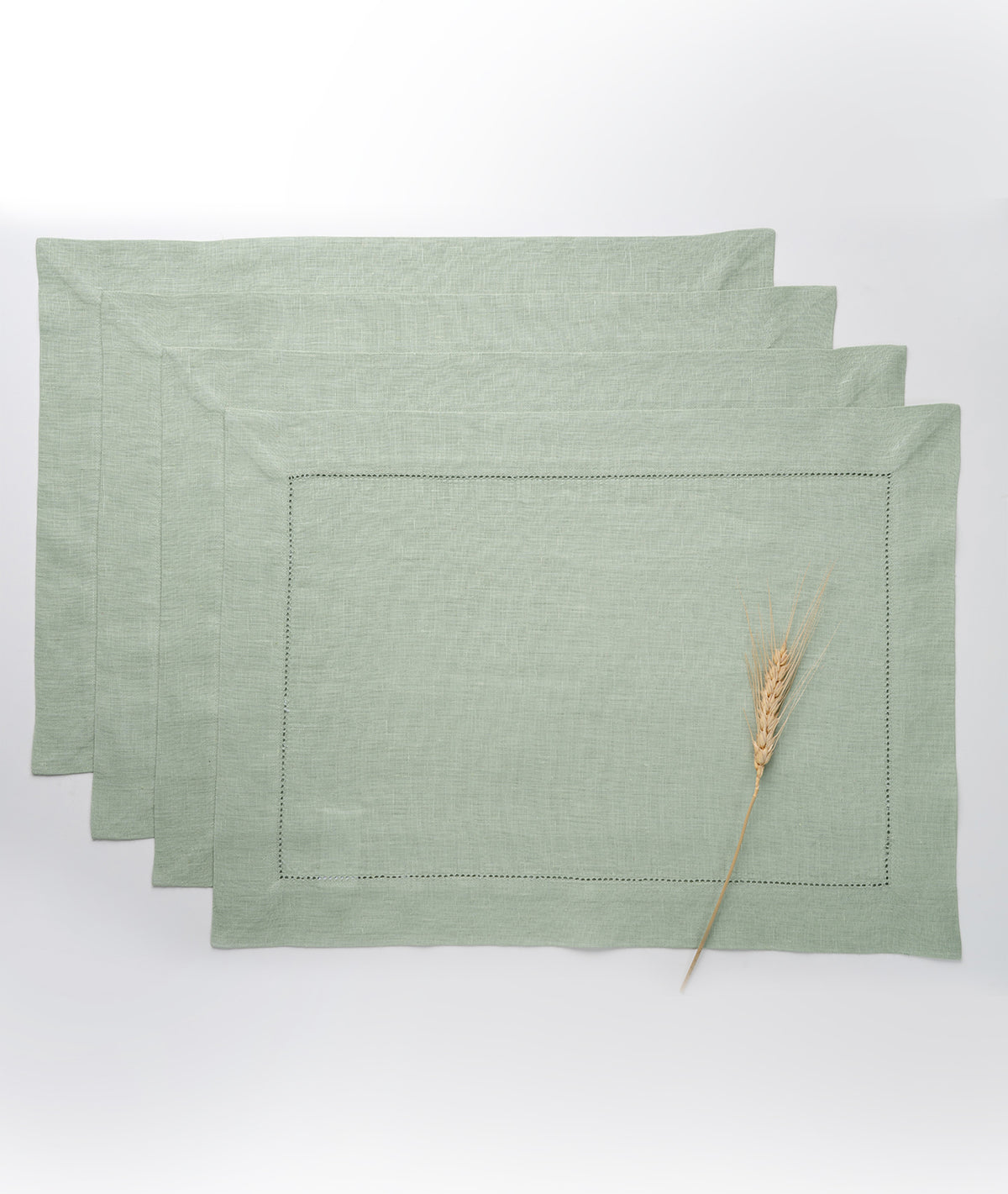 Sage Green Linen Placemats 14 x 19 Inch Set of 4 - Hemstitch