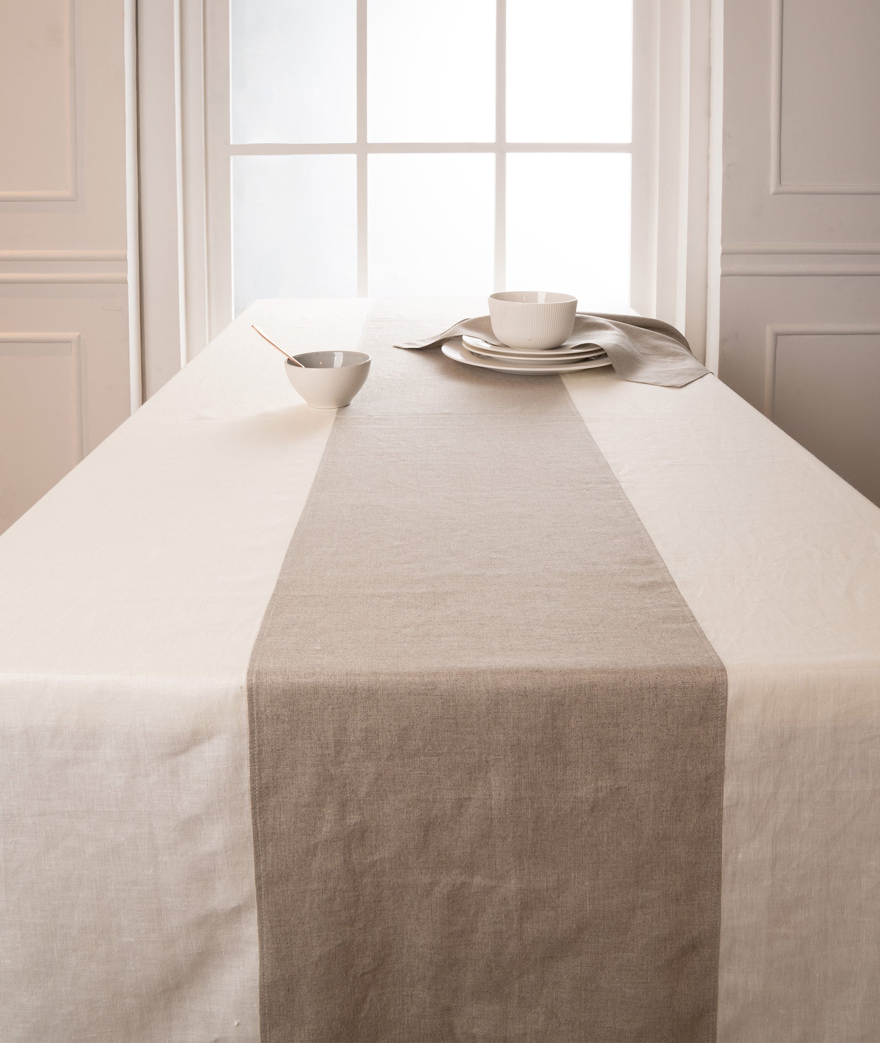 Splicing Linen Tablecloth - Ivory and Natural