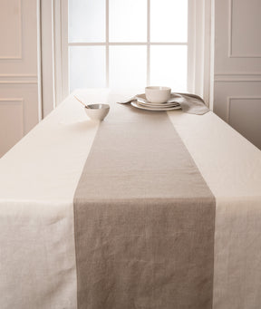Ivory and Natural Linen Tablecloth - Splicing
