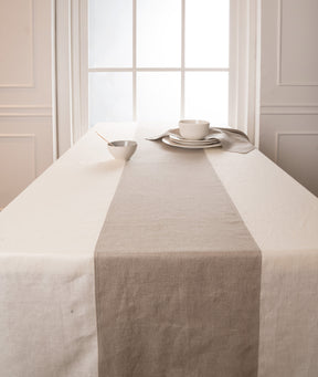 Ivory and Natural Linen Tablecloth - Splicing