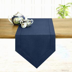 Midnight Navy Blue Linen Table Runner - Diamond