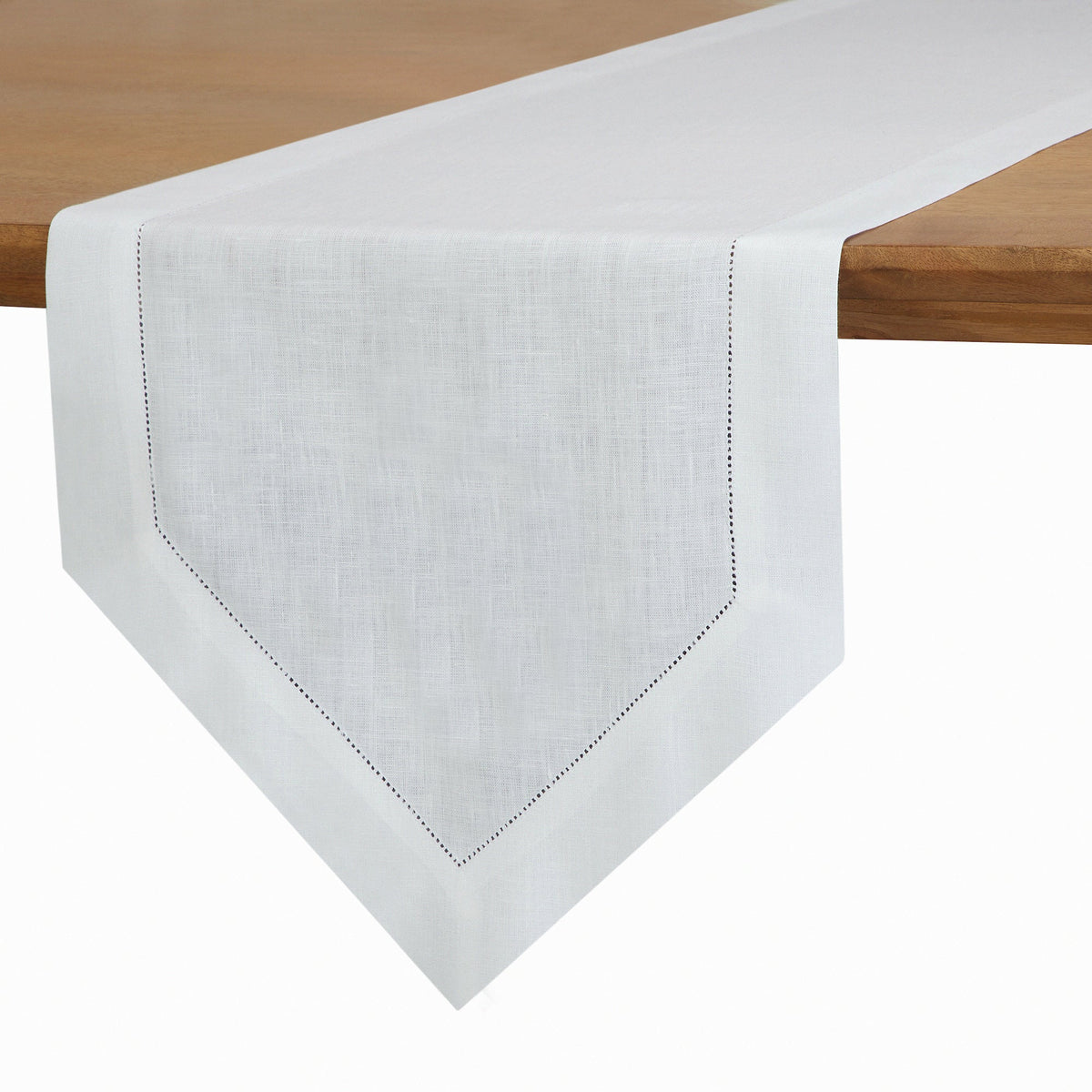Snowy White Linen Table Runner - Diamond