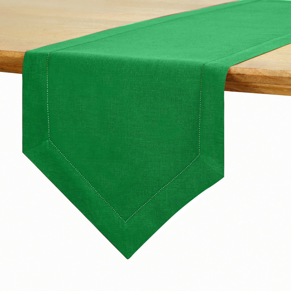 Kelly Green Linen Table Runner - Diamond