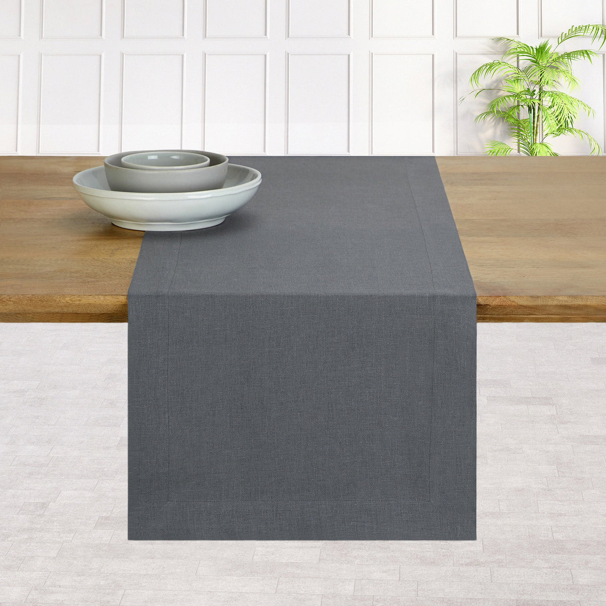 Charcoal Grey Linen Table Runner - Hemmed