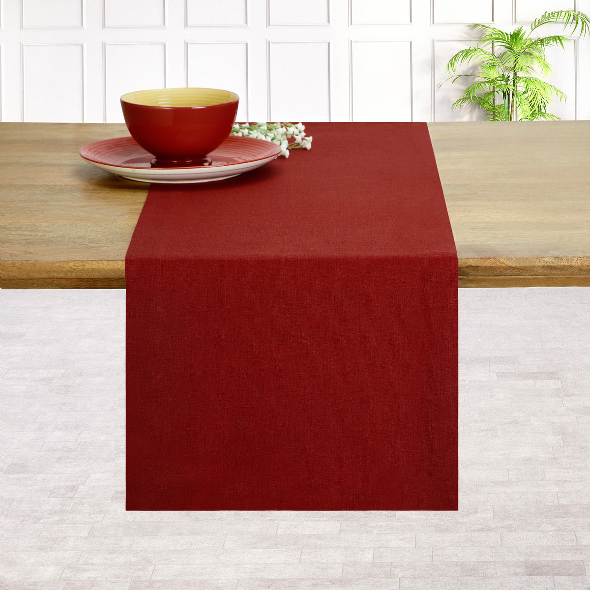 Red Linen Table Runner - Hemmed